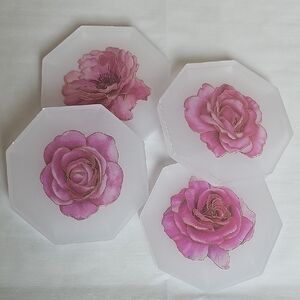 Hand Crafted Pink Floral Octagonal Coasters - Set of 4